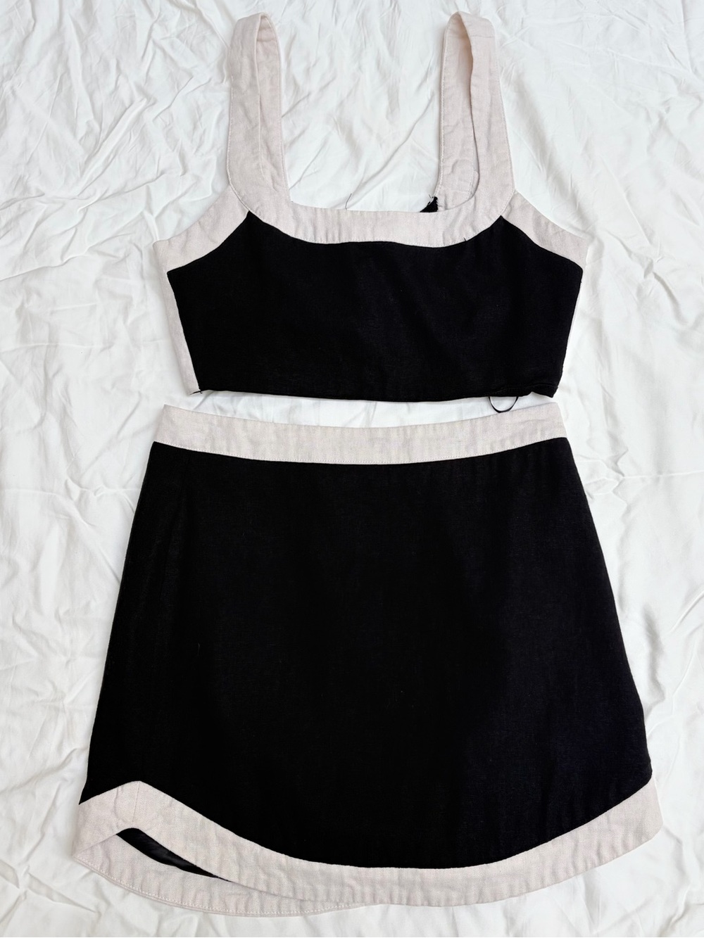7 For All Mankind Black and White Linen Skirt and Crop Top Set